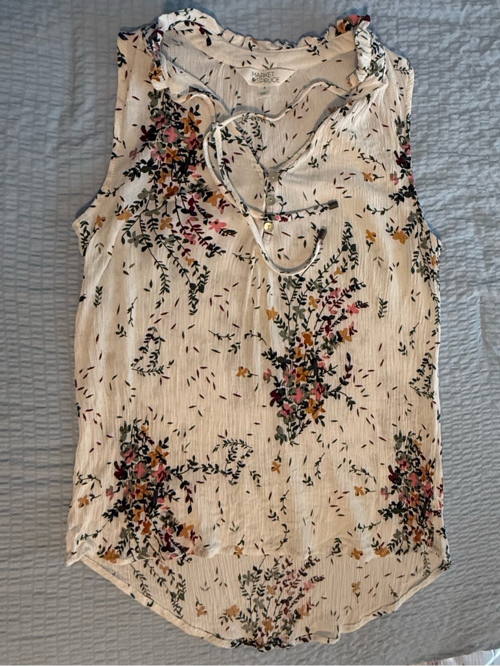 Market & Spruce Cream Floral Tie-Neck Sleeveless Tank